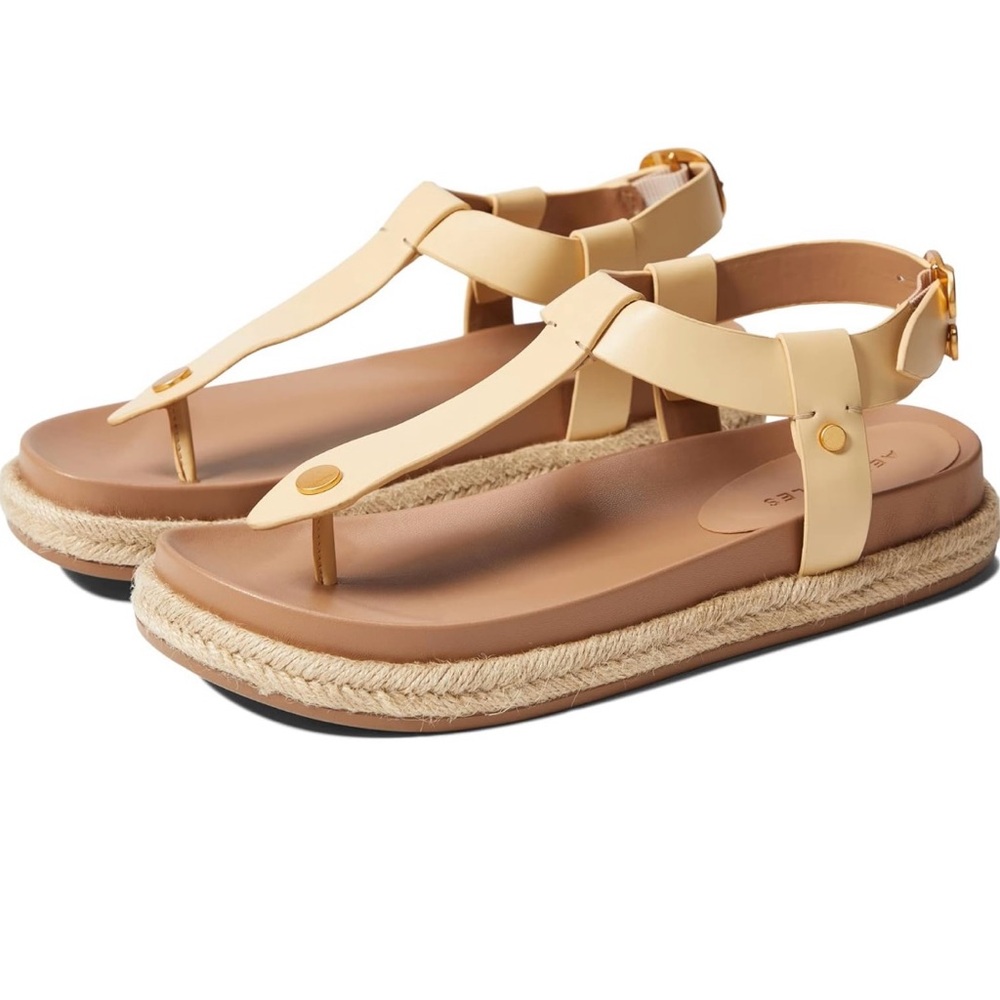 Aerosoles Women Cream Platform Thong Sandals T-Strap Espadrille Jute Trim Buckle
